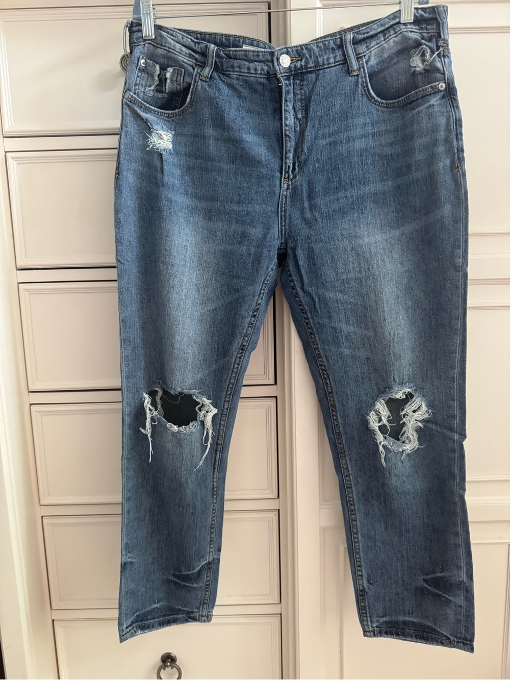 Pilcro Distressed Dark Blue Boyfriend Jeans